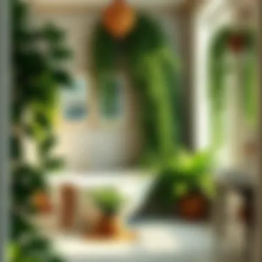 An elegant bathroom featuring greenery that promotes relaxation and beauty