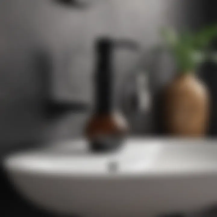 Stylish black soap dispenser in a modern bathroom setting