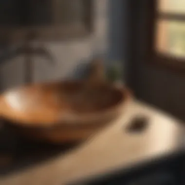 Close-up of handcrafted sink made from natural materials