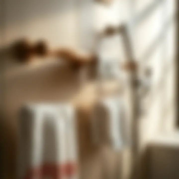 Traditional wooden towel bar adding warmth to a rustic bathroom