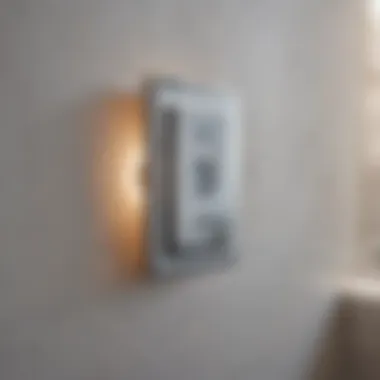 Close-up of a stylish light switch in a contemporary bathroom setting