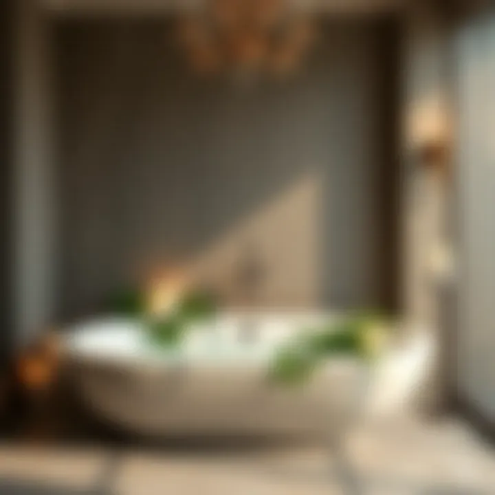 Luxurious deep soaking tub with candles and greenery