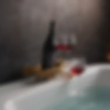 Sophisticated Elegance: Bathtub Wine Holder Elegant bathtub wine holder with a glass of red wine.