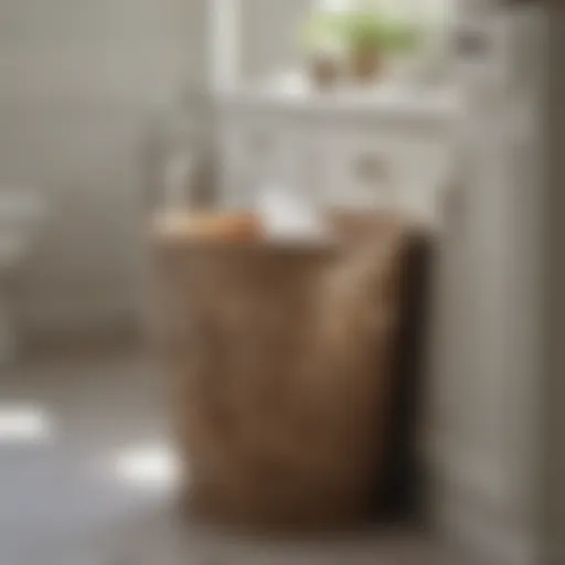 Elegant beach-themed wastebasket in a coastal bathroom setting