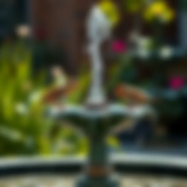 Birds Drinking from a Garden Fountain Birds enjoying a refreshing drink from a garden fountain