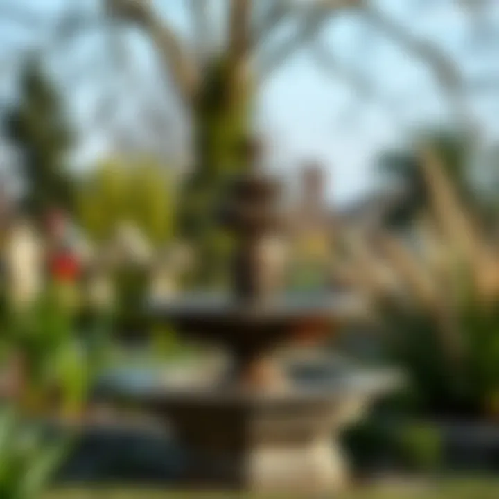 A Serene Garden with a Battery Fountain A serene garden scene featuring a battery fountain
