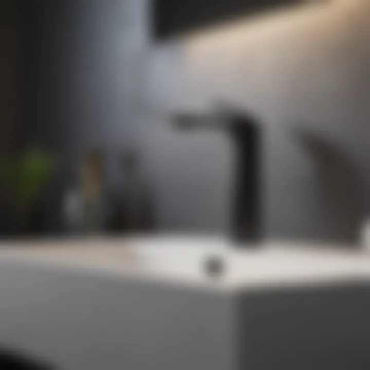 Black single handle faucet integrated into contemporary bathroom decor