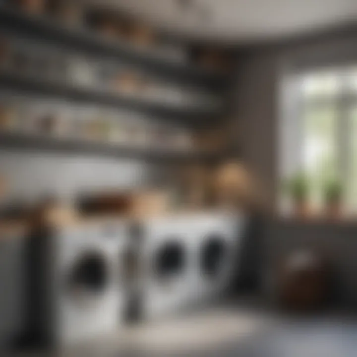 Finished shelves in a modern laundry room