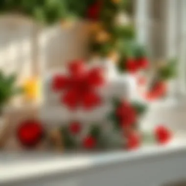 Stylish Towel and Holiday Decor Arrangement Stylish arrangement of bath towels and holiday decor