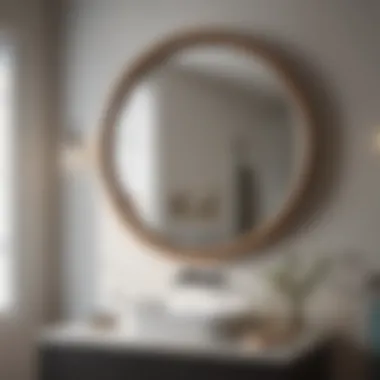 Elegant circular mirror with built-in storage in a contemporary bathroom setting