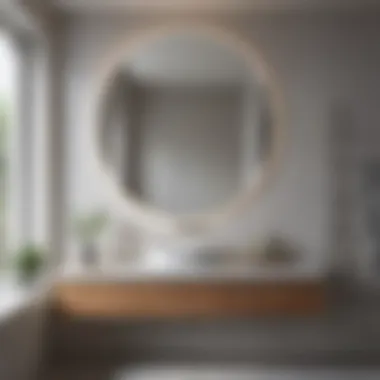 Modern Minimalist Bathroom with Circular Mirror Modern bathroom featuring a circular mirror that enhances minimalistic decor