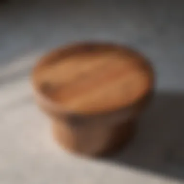 Close-up of the texture of a wooden bathroom stool