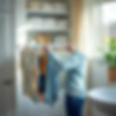 User organizing laundry on a collapsible drying rack with ease