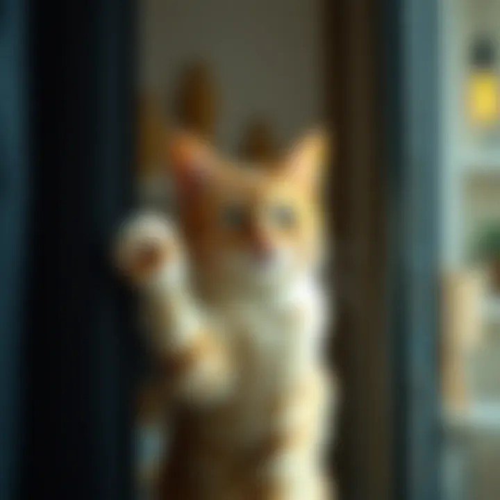 Cat interacting with screen door, showcasing behavior