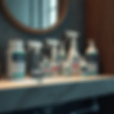 Commercial Deodorizer Products A variety of commercial deodorizer products on a bathroom shelf.