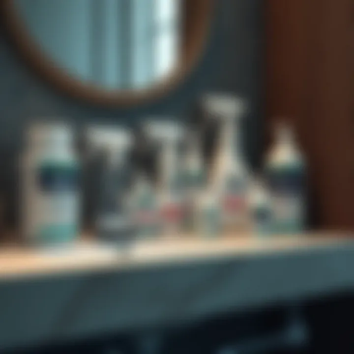 Commercial Deodorizer Products A variety of commercial deodorizer products on a bathroom shelf.