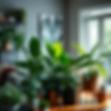 A stylish arrangement of various indoor plants in a cozy living space