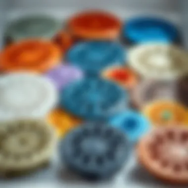 Variety of Rubber Drain Covers An assortment of colorful rubber bathtub drain covers displayed in a neat arrangement.