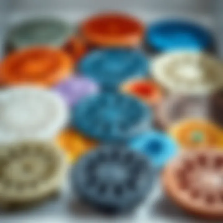 Variety of Rubber Drain Covers An assortment of colorful rubber bathtub drain covers displayed in a neat arrangement.
