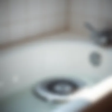 Rubber Drain Cover During Use A rubber bathtub drain cover in use, demonstrating its effectiveness in a bathtub setting.