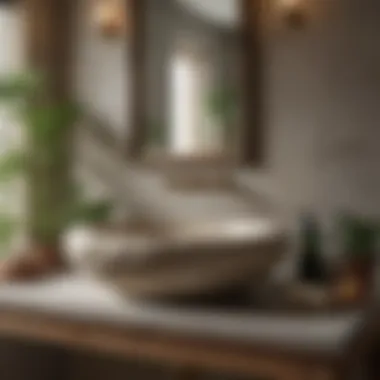 Natural stone sink surrounded by greenery in a serene bathroom setting