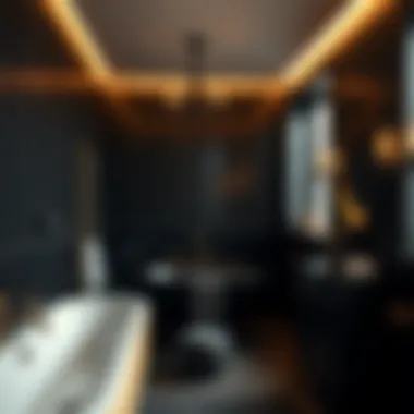 Creating Coziness with Black Tones Cozy bathroom designed with rich black tones and warm lighting