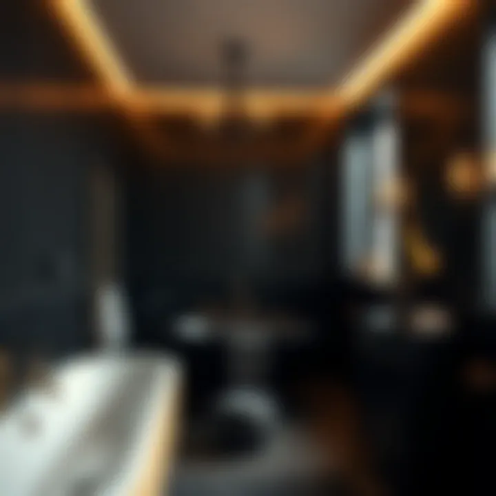 Creating Coziness with Black Tones Cozy bathroom designed with rich black tones and warm lighting