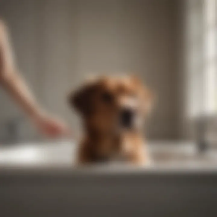 An owner gently bathing a dog, ensuring comfort and care