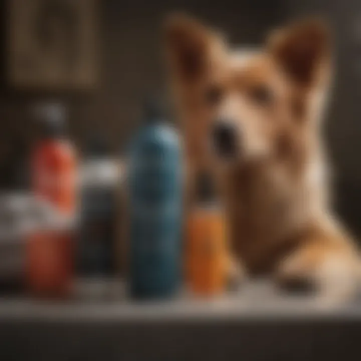 Essential grooming products neatly arranged for dog bathing