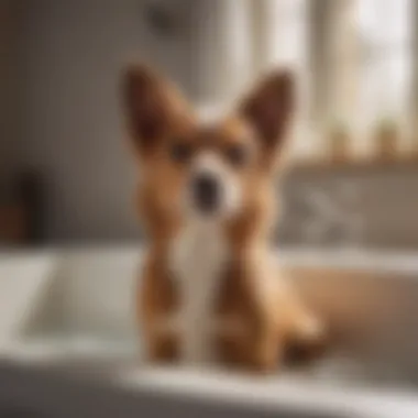 A serene dog enjoying a bath in a well-prepared tub