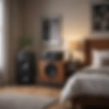 Modern speaker setup in a stylish bedroom