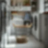 Elegant curved laundry basket in a modern laundry room