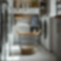 Elegant curved laundry basket in a modern laundry room