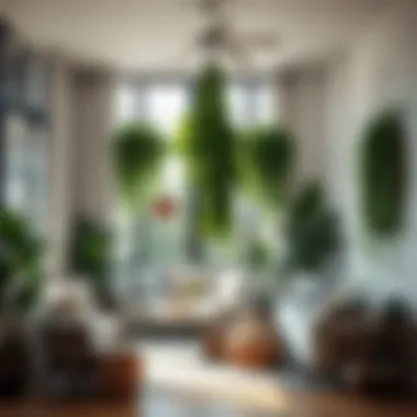 Draping Indoor Plants in a Modern Living Room Aesthetic arrangement of draping indoor plants in a modern living room