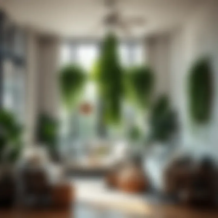 Draping Indoor Plants in a Modern Living Room Aesthetic arrangement of draping indoor plants in a modern living room