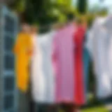 Freshly laundered clothes hanging outdoors