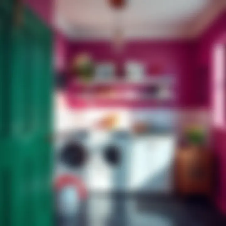 Modern laundry room featuring a vibrant color scheme
