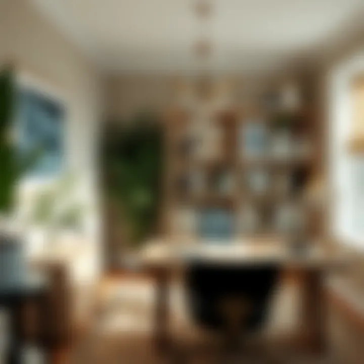 Aesthetic home office decor with art and greenery