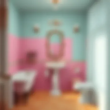 Vibrant 80s bathroom featuring pastel tiles