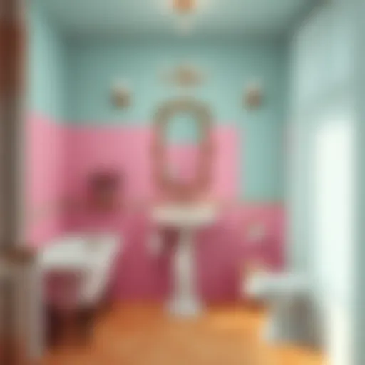 Vibrant 80s bathroom featuring pastel tiles