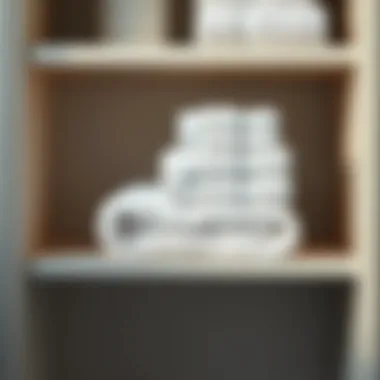 Towels neatly arranged on a bathroom shelf