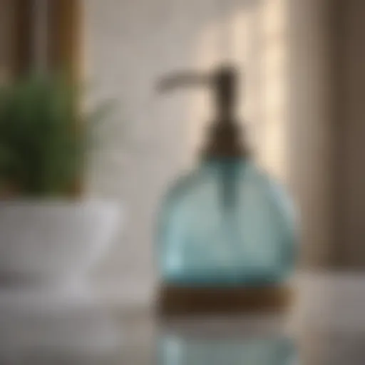 Elegant aqua soap dispenser on a marble countertop