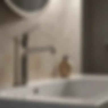 Brushed Nickel Faucet in a Contemporary Bathroom Sleek brushed nickel faucet with a modern design