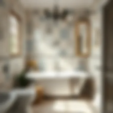 A beautifully arranged bathroom showcasing diverse stick-on tile designs