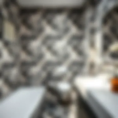 Close-up of textured stick-on tiles in a modern bathroom