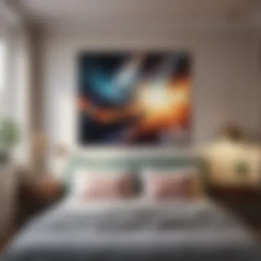 Serene Bedroom with Abstract Art A serene bedroom featuring abstract art that enhances the space's calmness