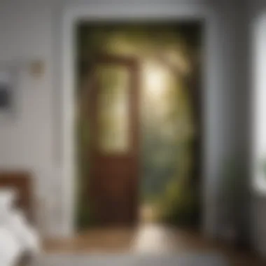 Serene Forest Landscape Mural A stunning mural depicting a serene forest landscape on a bedroom door