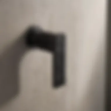 Close-up view of textured black bath handle