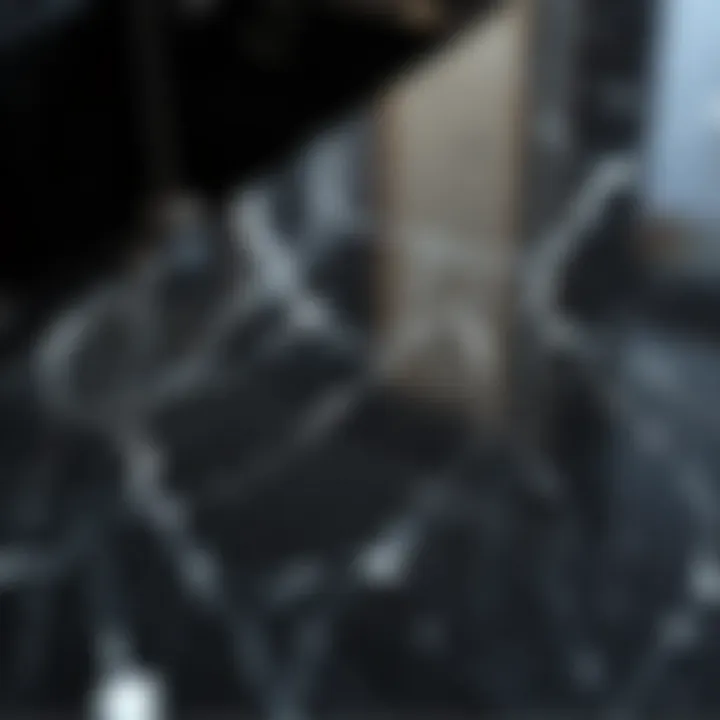 Close-up of polished black granite surface showcasing texture