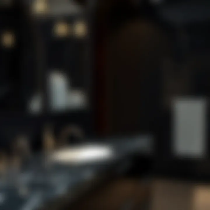 Sleek black granite vanity with elegant fixtures